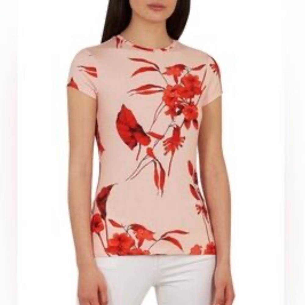 Ted Baker Dillia red pink floral print t-shirt top 41026